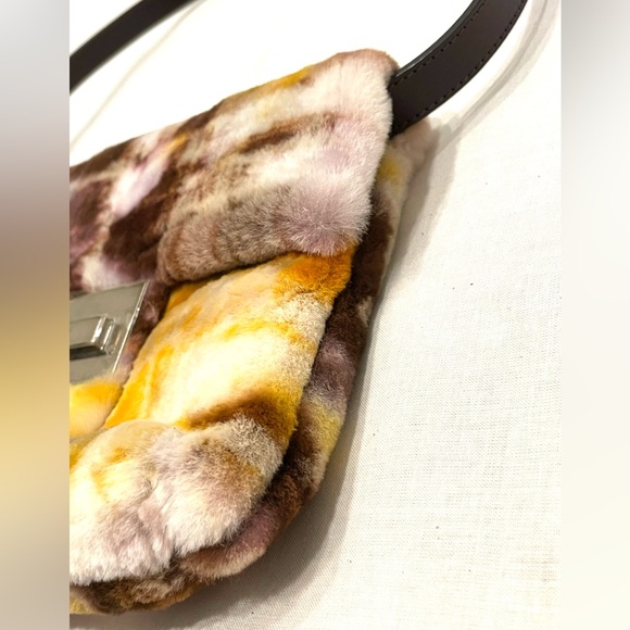FENDI NWT RARE Fur Vintage Leather Multicolor Silver Yellow Small Baguette Purse - Picture 5 of 15